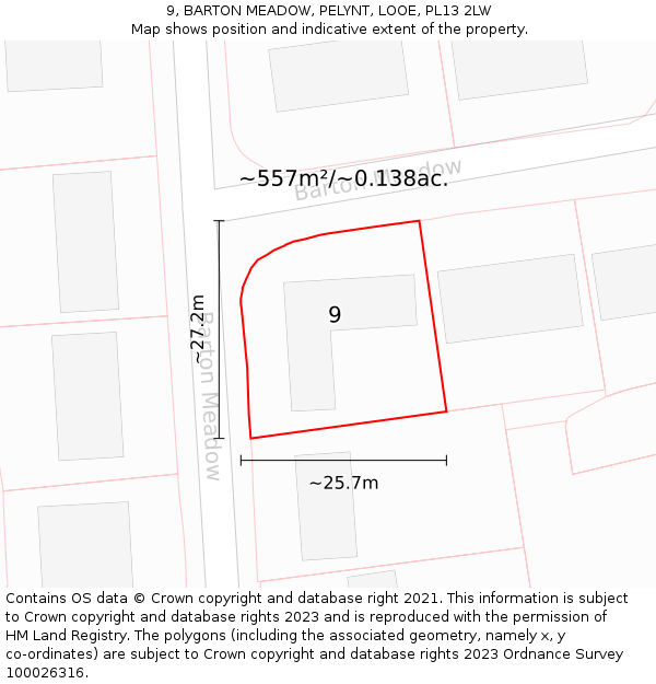 9, BARTON MEADOW, PELYNT, LOOE, PL13 2LW: Plot and title map