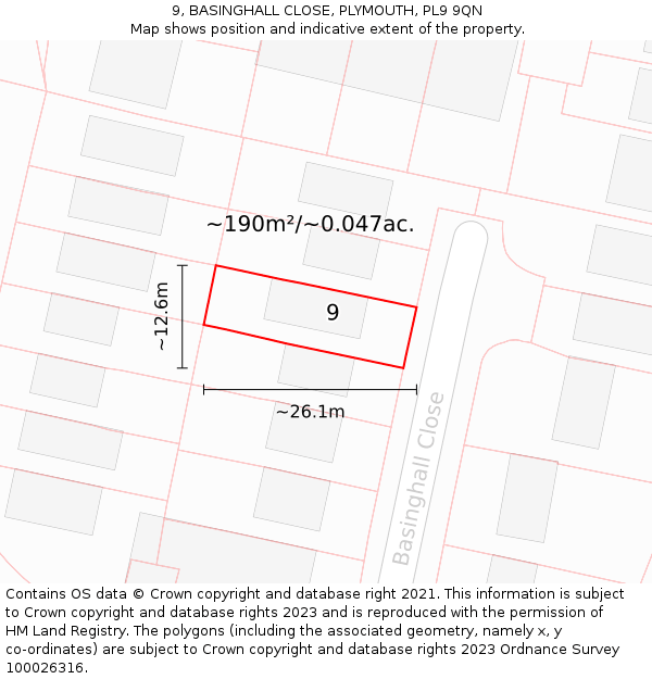 9, BASINGHALL CLOSE, PLYMOUTH, PL9 9QN: Plot and title map