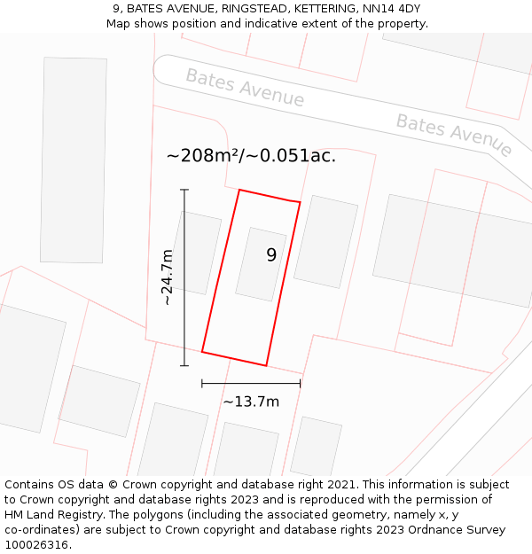 9, BATES AVENUE, RINGSTEAD, KETTERING, NN14 4DY: Plot and title map