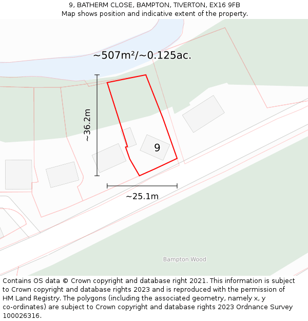 9, BATHERM CLOSE, BAMPTON, TIVERTON, EX16 9FB: Plot and title map
