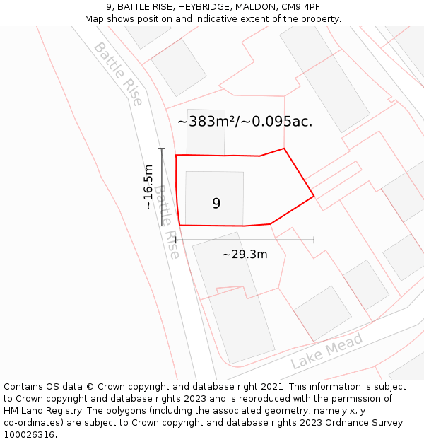 9, BATTLE RISE, HEYBRIDGE, MALDON, CM9 4PF: Plot and title map