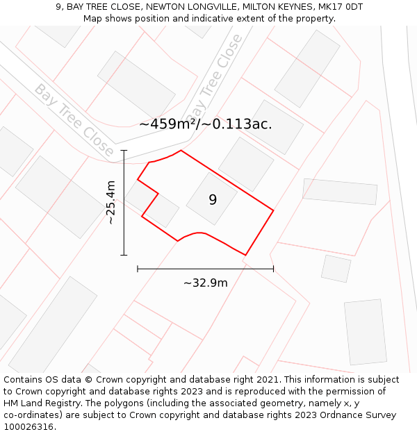 9, BAY TREE CLOSE, NEWTON LONGVILLE, MILTON KEYNES, MK17 0DT: Plot and title map