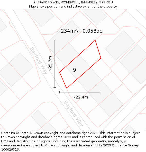 9, BAYFORD WAY, WOMBWELL, BARNSLEY, S73 0BU: Plot and title map