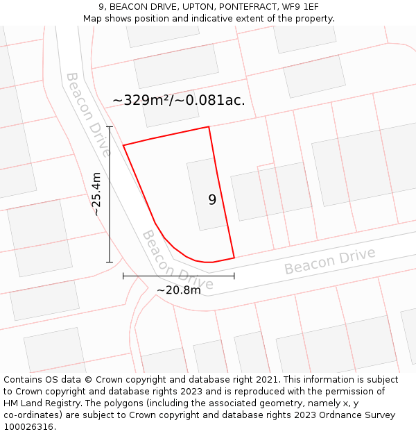 9, BEACON DRIVE, UPTON, PONTEFRACT, WF9 1EF: Plot and title map