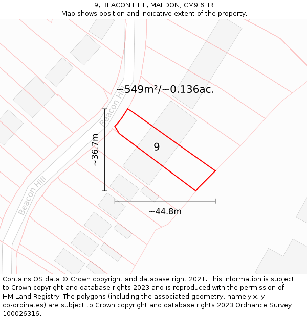 9, BEACON HILL, MALDON, CM9 6HR: Plot and title map