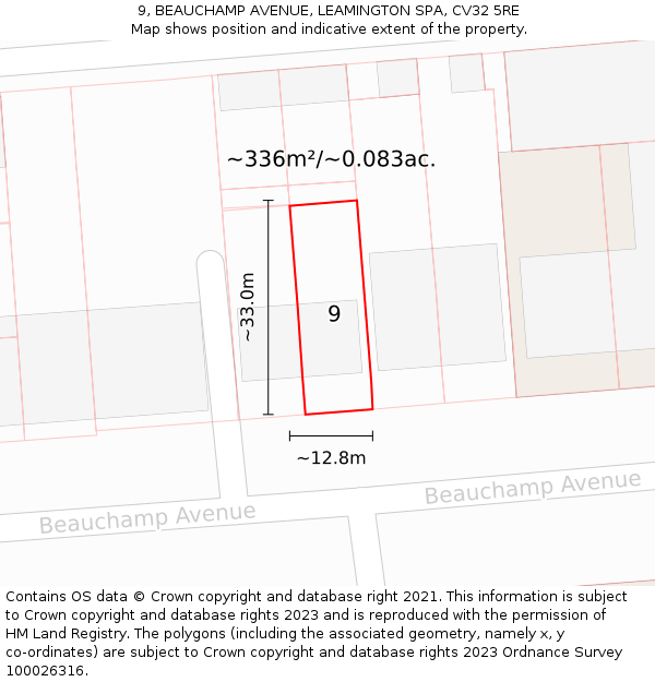 9, BEAUCHAMP AVENUE, LEAMINGTON SPA, CV32 5RE: Plot and title map