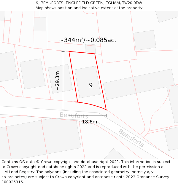9, BEAUFORTS, ENGLEFIELD GREEN, EGHAM, TW20 0DW: Plot and title map