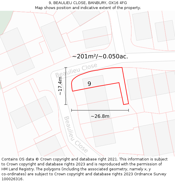 9, BEAULIEU CLOSE, BANBURY, OX16 4FG: Plot and title map