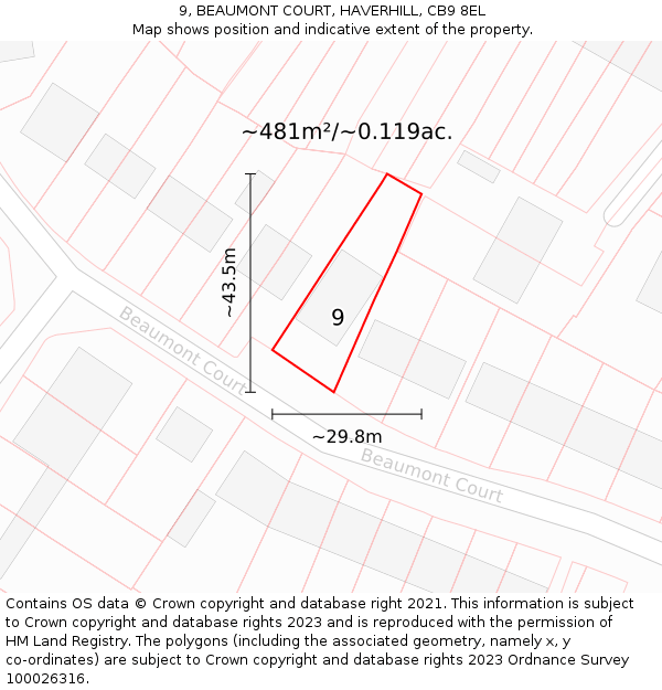 9, BEAUMONT COURT, HAVERHILL, CB9 8EL: Plot and title map