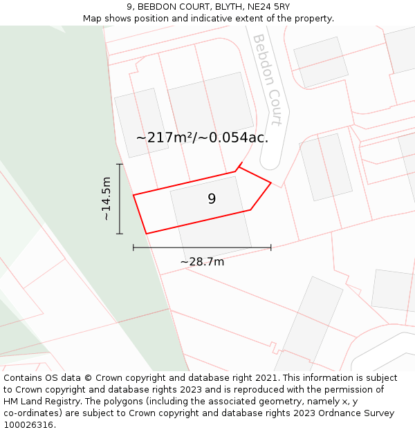 9, BEBDON COURT, BLYTH, NE24 5RY: Plot and title map