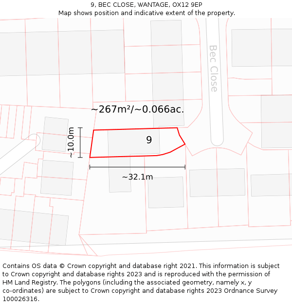 9, BEC CLOSE, WANTAGE, OX12 9EP: Plot and title map