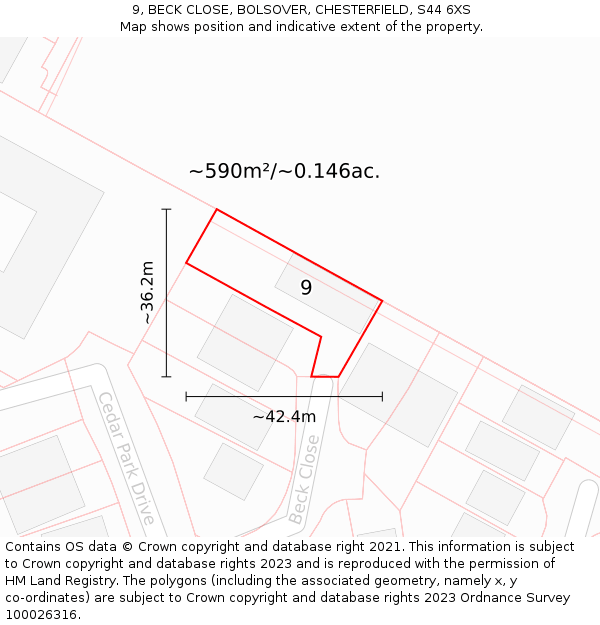 9, BECK CLOSE, BOLSOVER, CHESTERFIELD, S44 6XS: Plot and title map