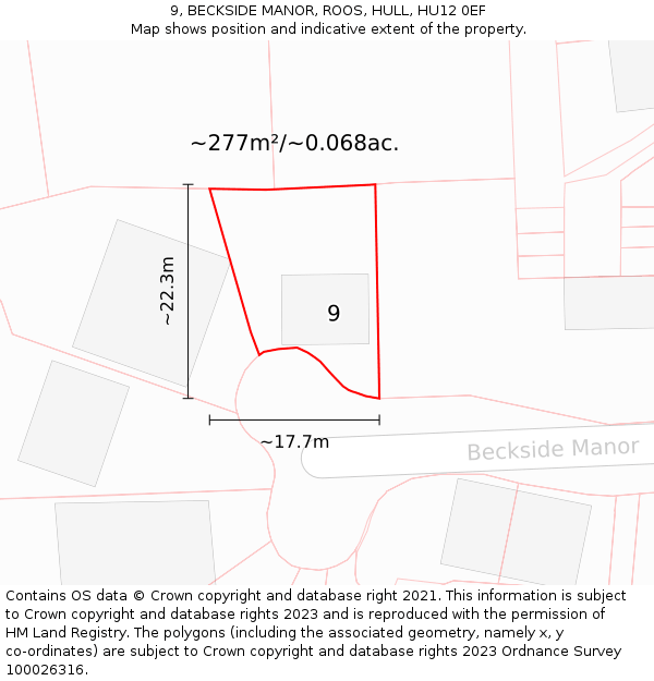 9, BECKSIDE MANOR, ROOS, HULL, HU12 0EF: Plot and title map