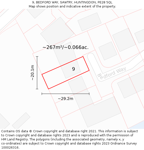 9, BEDFORD WAY, SAWTRY, HUNTINGDON, PE28 5QL: Plot and title map