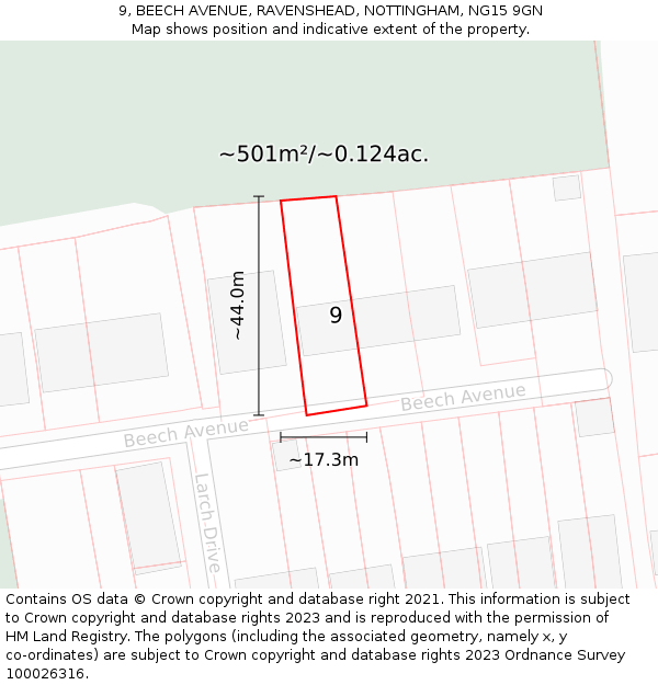 9, BEECH AVENUE, RAVENSHEAD, NOTTINGHAM, NG15 9GN: Plot and title map