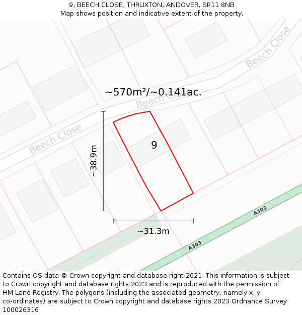 9, BEECH CLOSE, THRUXTON, ANDOVER, SP11 8NB: Plot and title map