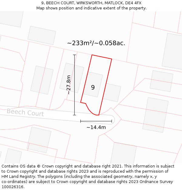 9, BEECH COURT, WIRKSWORTH, MATLOCK, DE4 4FX: Plot and title map