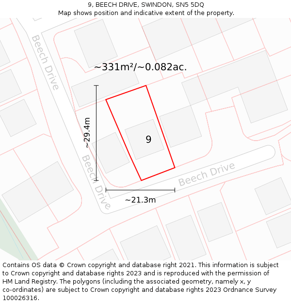 9, BEECH DRIVE, SWINDON, SN5 5DQ: Plot and title map