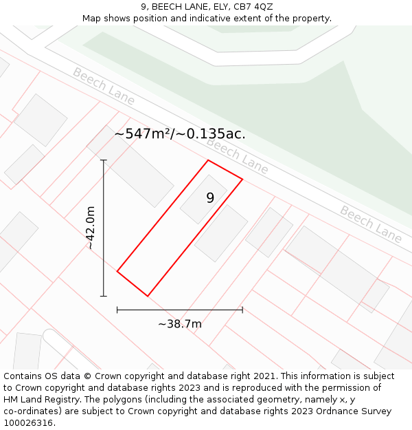 9, BEECH LANE, ELY, CB7 4QZ: Plot and title map