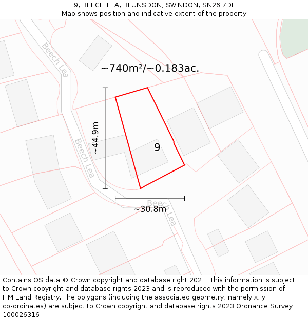 9, BEECH LEA, BLUNSDON, SWINDON, SN26 7DE: Plot and title map