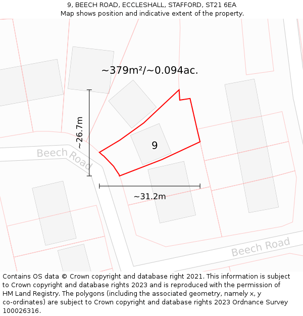 9, BEECH ROAD, ECCLESHALL, STAFFORD, ST21 6EA: Plot and title map