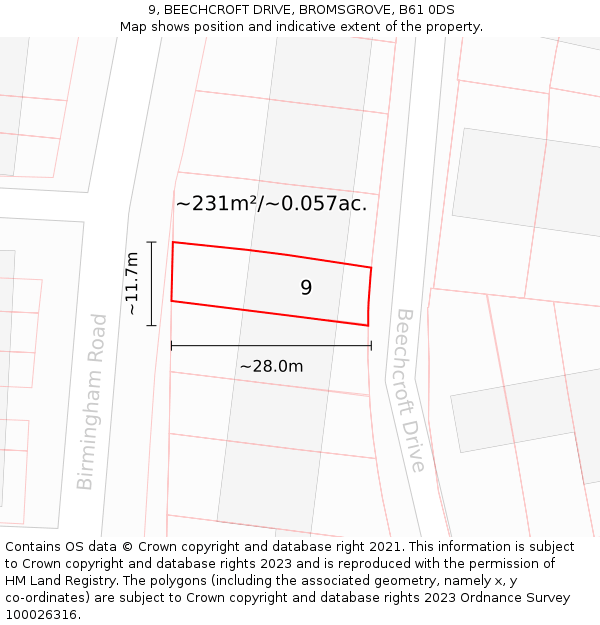 9, BEECHCROFT DRIVE, BROMSGROVE, B61 0DS: Plot and title map