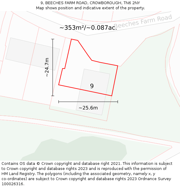 9, BEECHES FARM ROAD, CROWBOROUGH, TN6 2NY: Plot and title map