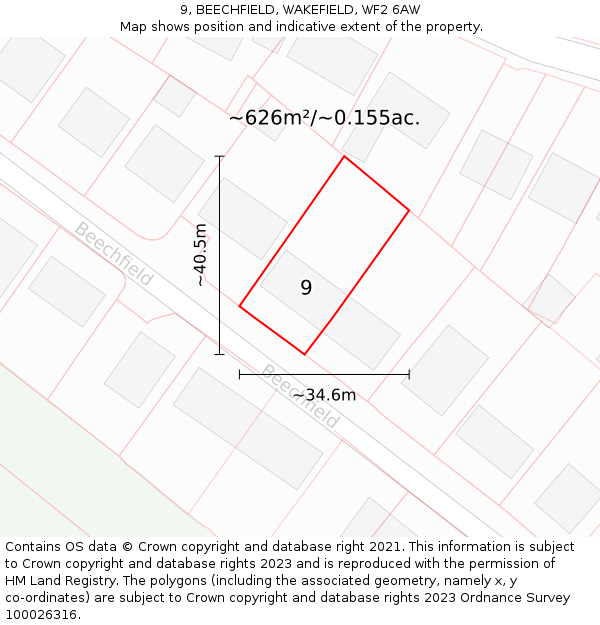 9, BEECHFIELD, WAKEFIELD, WF2 6AW: Plot and title map