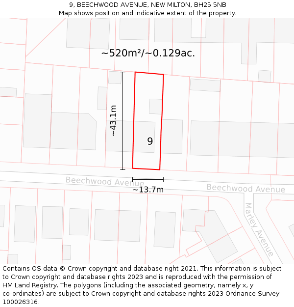 9, BEECHWOOD AVENUE, NEW MILTON, BH25 5NB: Plot and title map