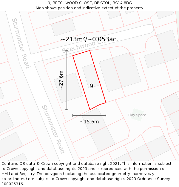 9, BEECHWOOD CLOSE, BRISTOL, BS14 8BG: Plot and title map