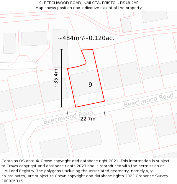 9, BEECHWOOD ROAD, NAILSEA, BRISTOL, BS48 2AF: Plot and title map