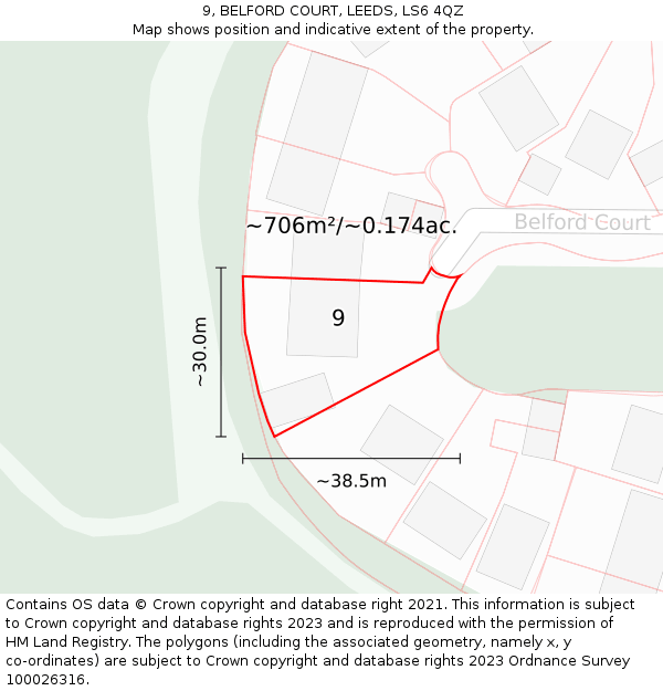 9, BELFORD COURT, LEEDS, LS6 4QZ: Plot and title map