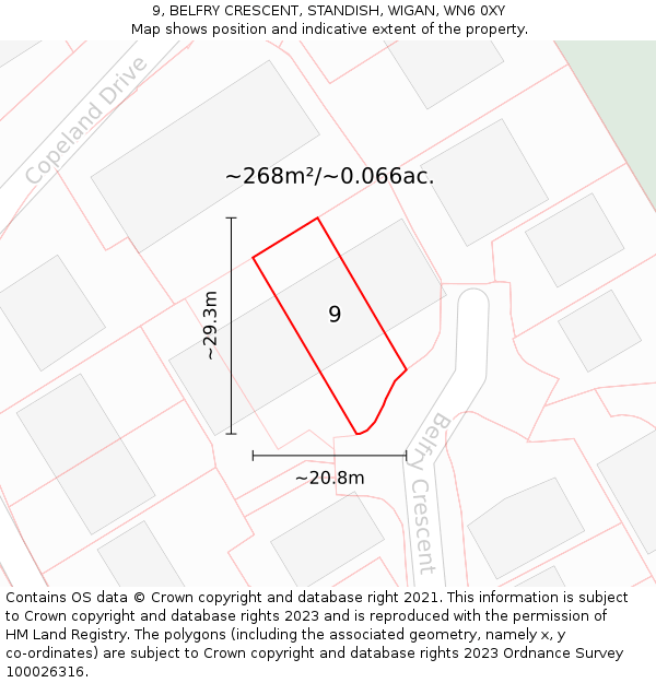 9, BELFRY CRESCENT, STANDISH, WIGAN, WN6 0XY: Plot and title map