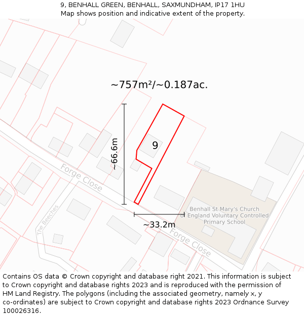 9, BENHALL GREEN, BENHALL, SAXMUNDHAM, IP17 1HU: Plot and title map