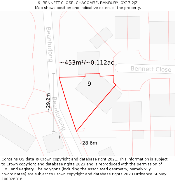 9, BENNETT CLOSE, CHACOMBE, BANBURY, OX17 2JZ: Plot and title map