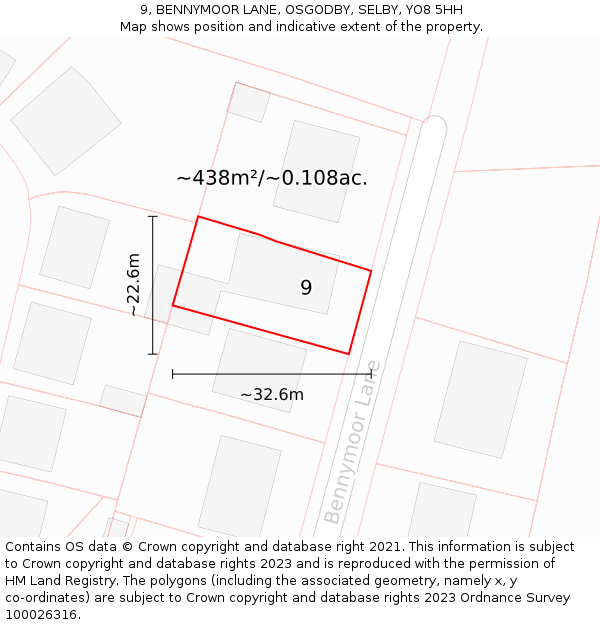 9, BENNYMOOR LANE, OSGODBY, SELBY, YO8 5HH: Plot and title map