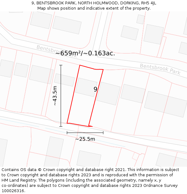 9, BENTSBROOK PARK, NORTH HOLMWOOD, DORKING, RH5 4JL: Plot and title map