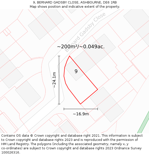 9, BERNARD GADSBY CLOSE, ASHBOURNE, DE6 1RB: Plot and title map