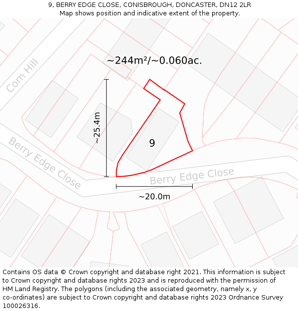 9, BERRY EDGE CLOSE, CONISBROUGH, DONCASTER, DN12 2LR: Plot and title map