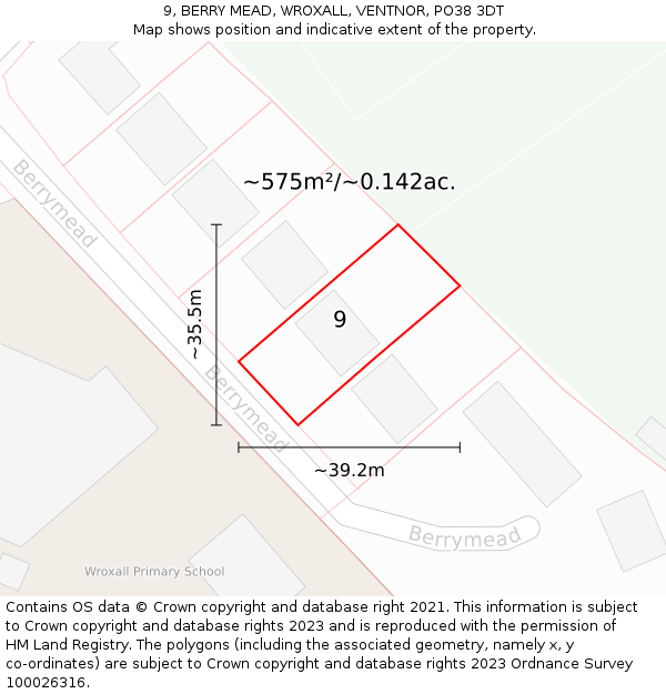 9, BERRY MEAD, WROXALL, VENTNOR, PO38 3DT: Plot and title map
