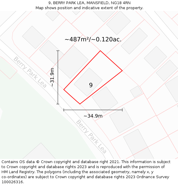 9, BERRY PARK LEA, MANSFIELD, NG18 4RN: Plot and title map