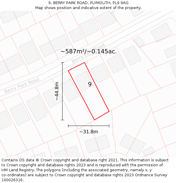 9, BERRY PARK ROAD, PLYMOUTH, PL9 9AG: Plot and title map