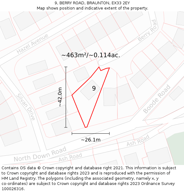 9, BERRY ROAD, BRAUNTON, EX33 2EY: Plot and title map