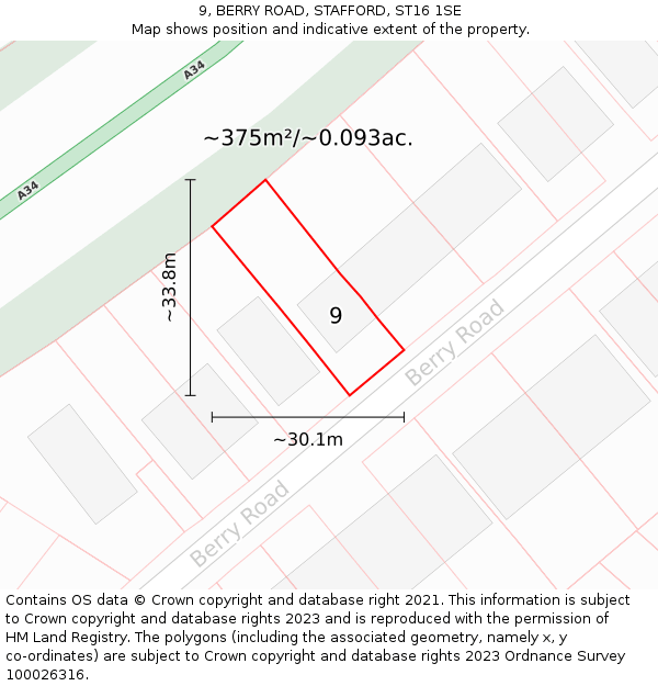 9, BERRY ROAD, STAFFORD, ST16 1SE: Plot and title map