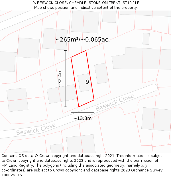 9, BESWICK CLOSE, CHEADLE, STOKE-ON-TRENT, ST10 1LE: Plot and title map