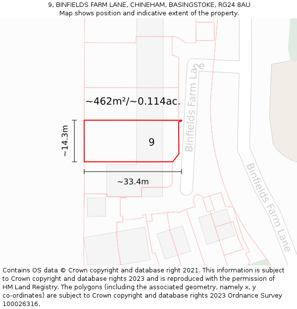 9, BINFIELDS FARM LANE, CHINEHAM, BASINGSTOKE, RG24 8AU: Plot and title map