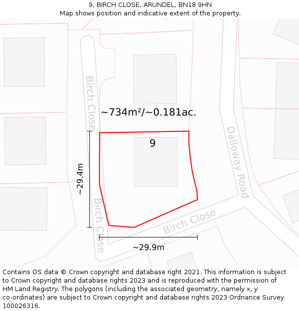 9, BIRCH CLOSE, ARUNDEL, BN18 9HN: Plot and title map