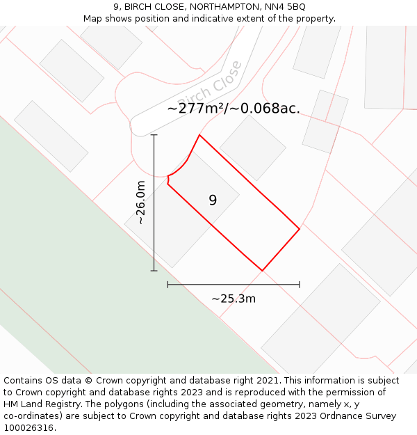 9, BIRCH CLOSE, NORTHAMPTON, NN4 5BQ: Plot and title map