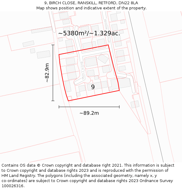 9, BIRCH CLOSE, RANSKILL, RETFORD, DN22 8LA: Plot and title map