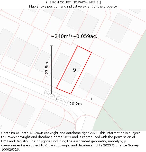 9, BIRCH COURT, NORWICH, NR7 8LJ: Plot and title map